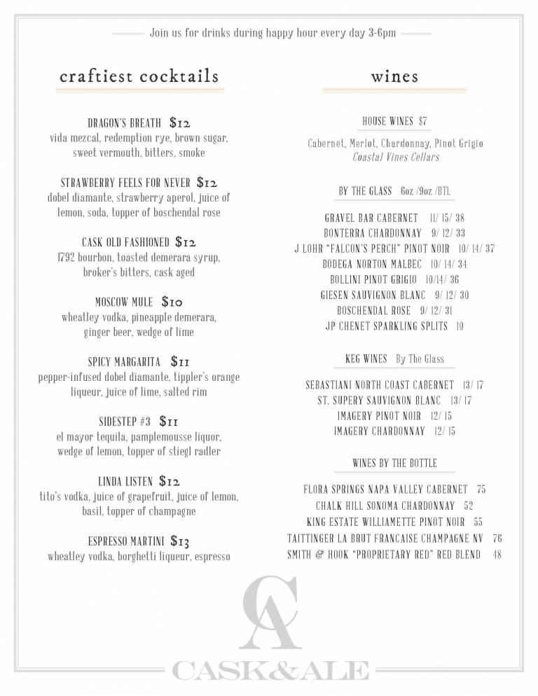 Drink Menu - Cask Ale and Kitchen